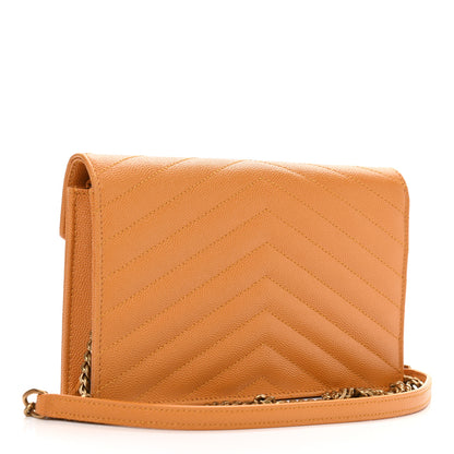 Saint Laurent Grain De Poudre Matelasse Chevron Monogram Chain Wallet Senape Yellow 3 of 11
