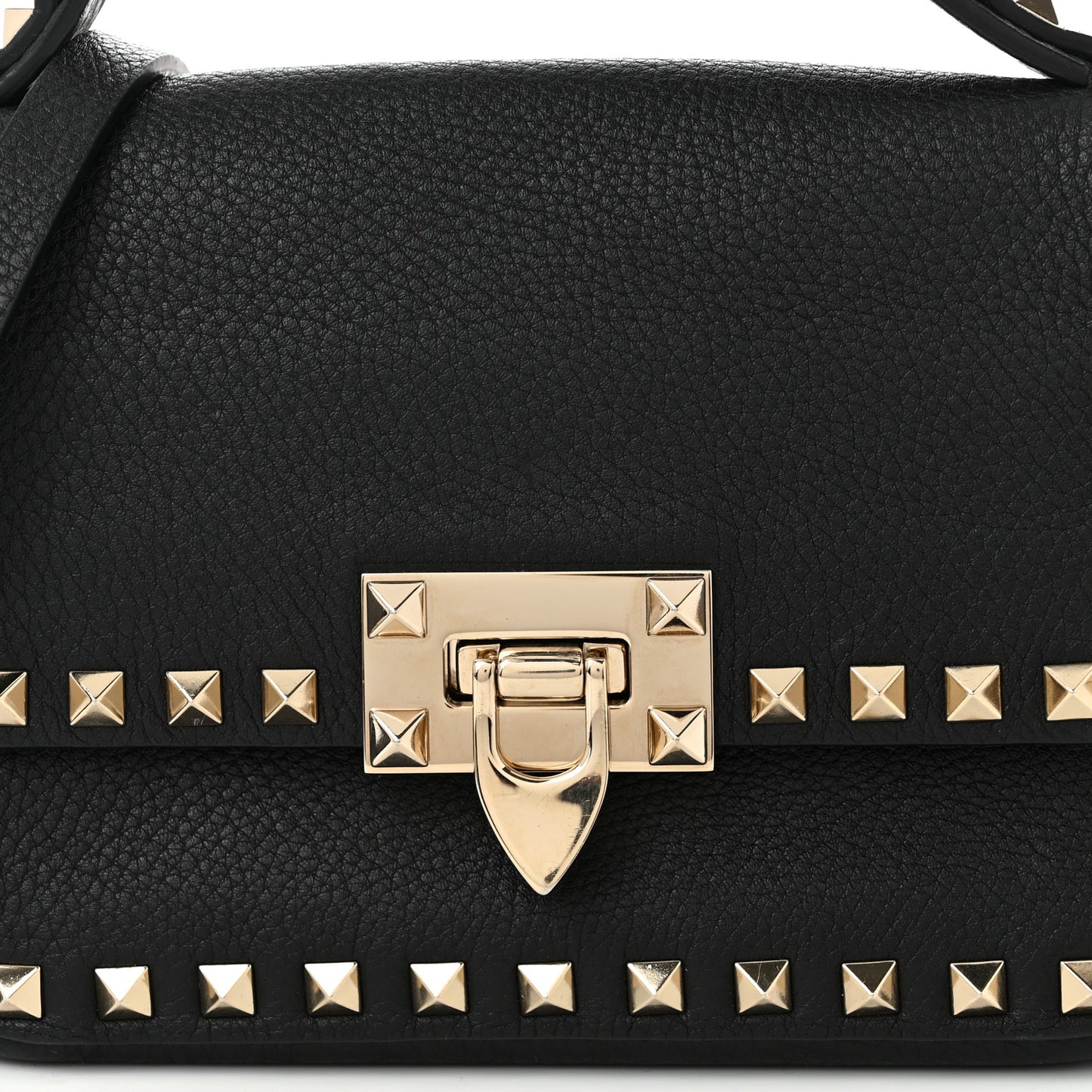 Grainy Calfskin Small Rockstud Top Handle Bag Black