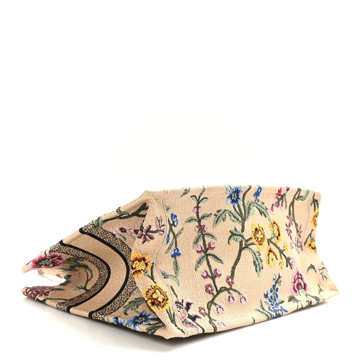 CHRISTIAN DIOR Raffia Embroidered Petites Fleurs Medium Book Tote Natural