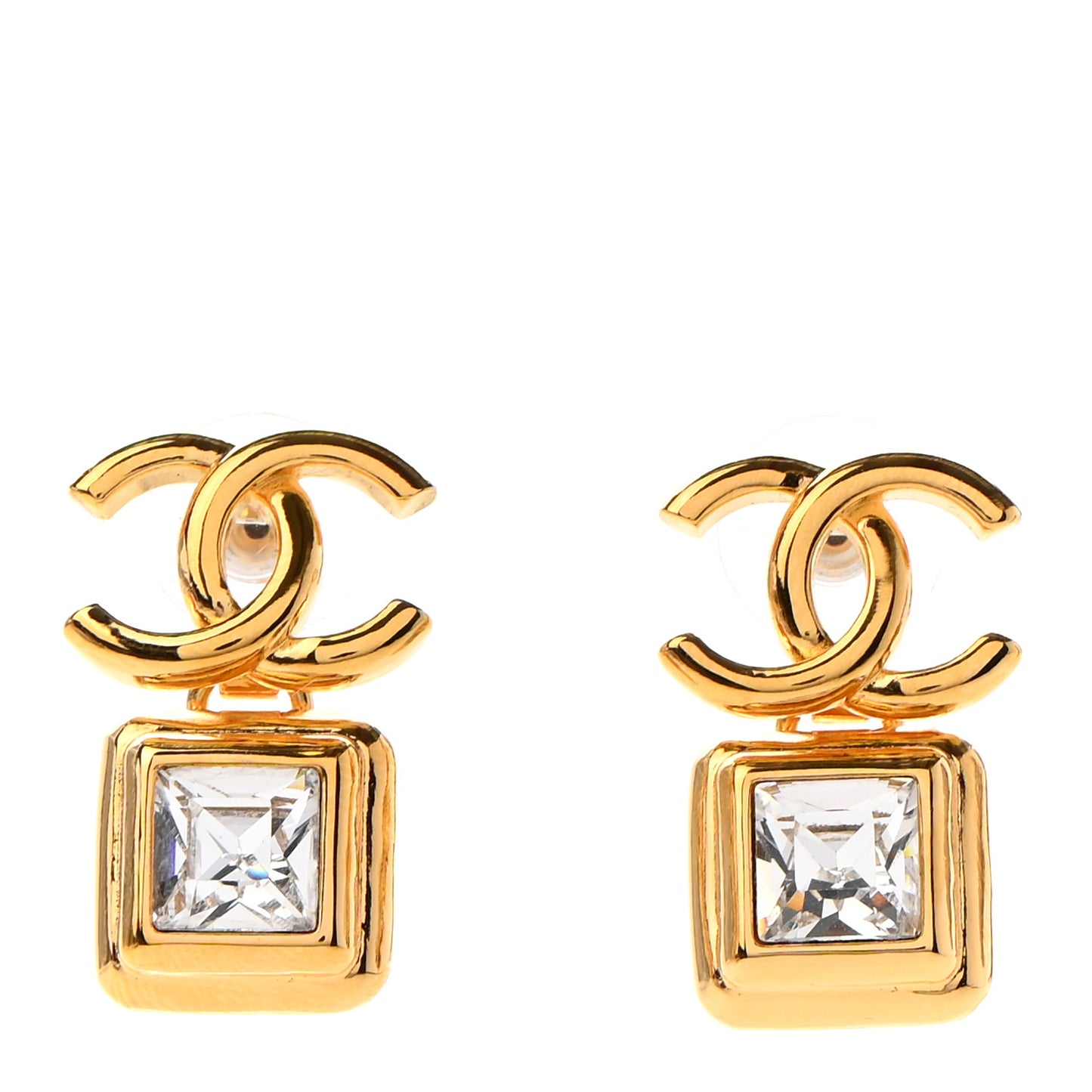 Large Crystal CC Drop Earrings Gold