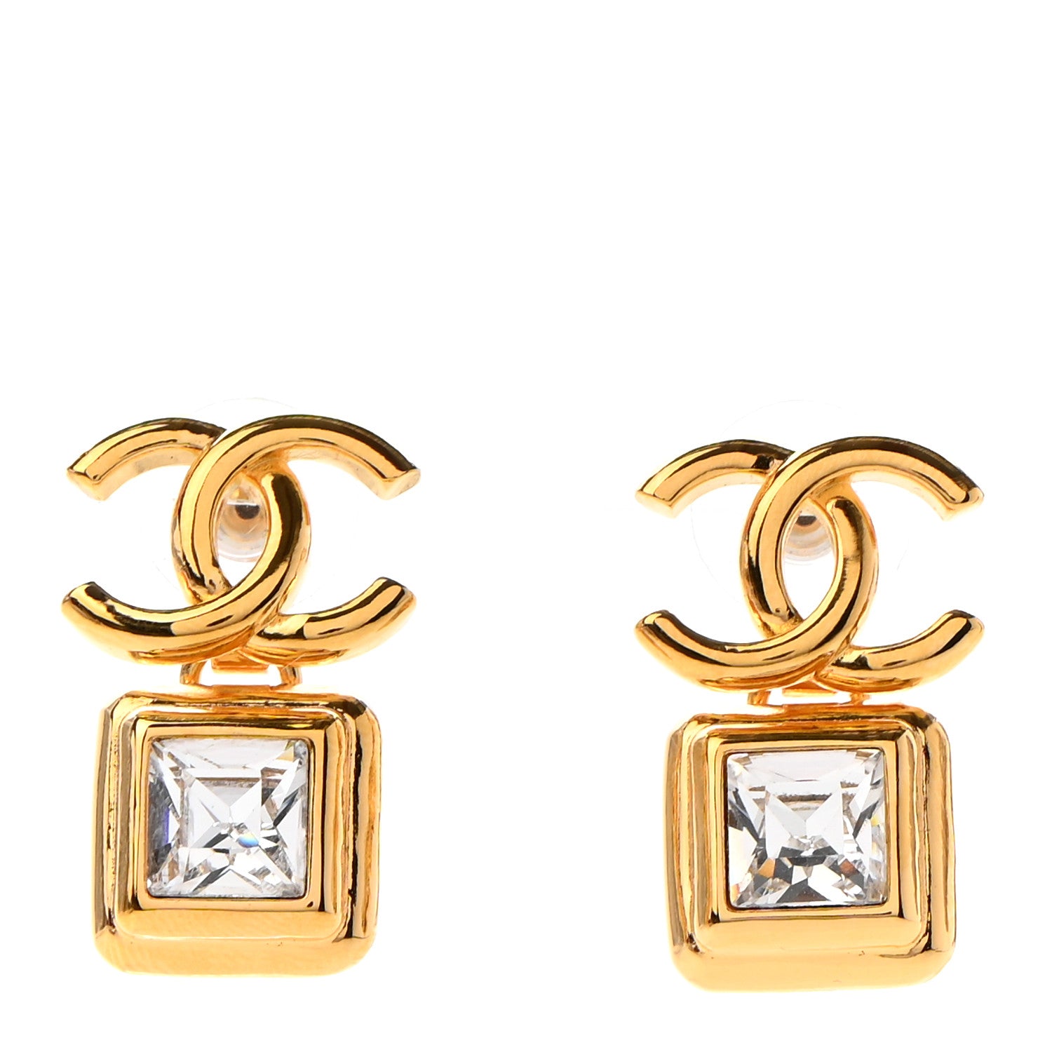 Chanel Large Crystal CC Drop Earrings Gold 1 of 4