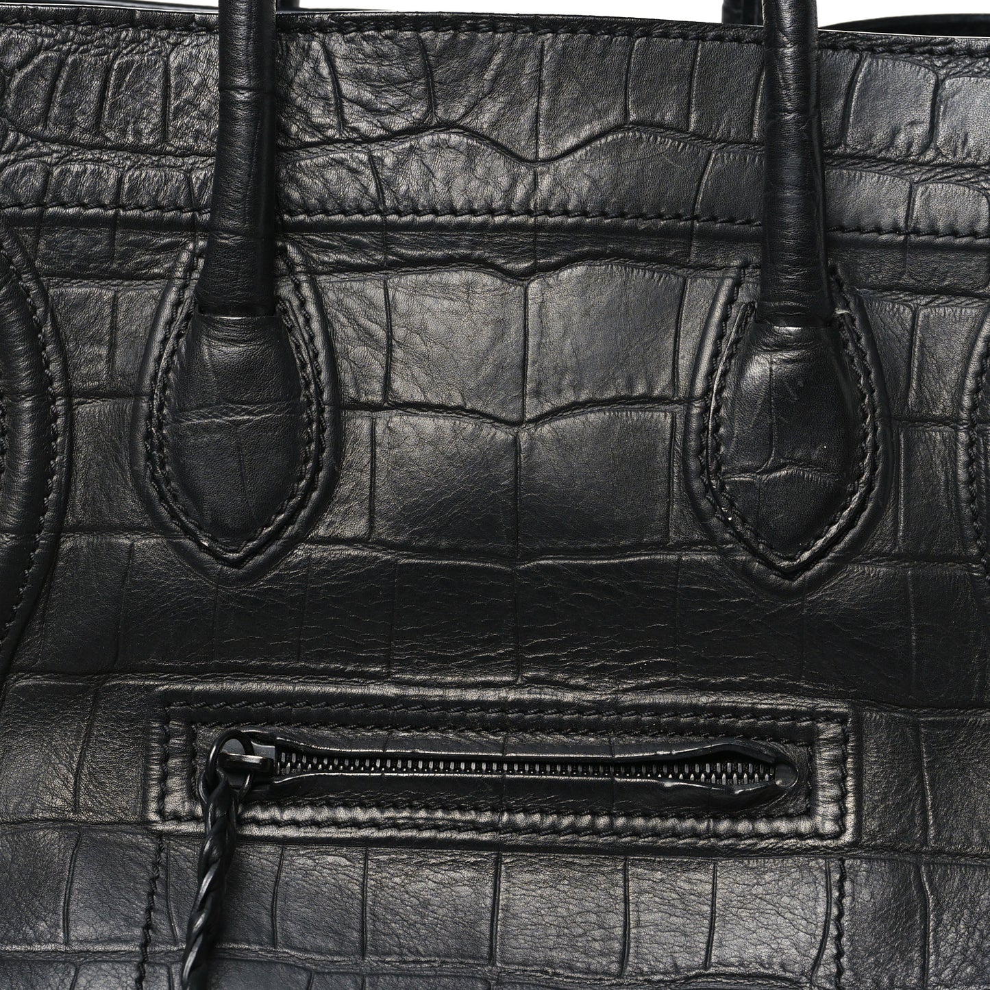 Crocodile Embossed Calfskin Medium Phantom Luggage Black