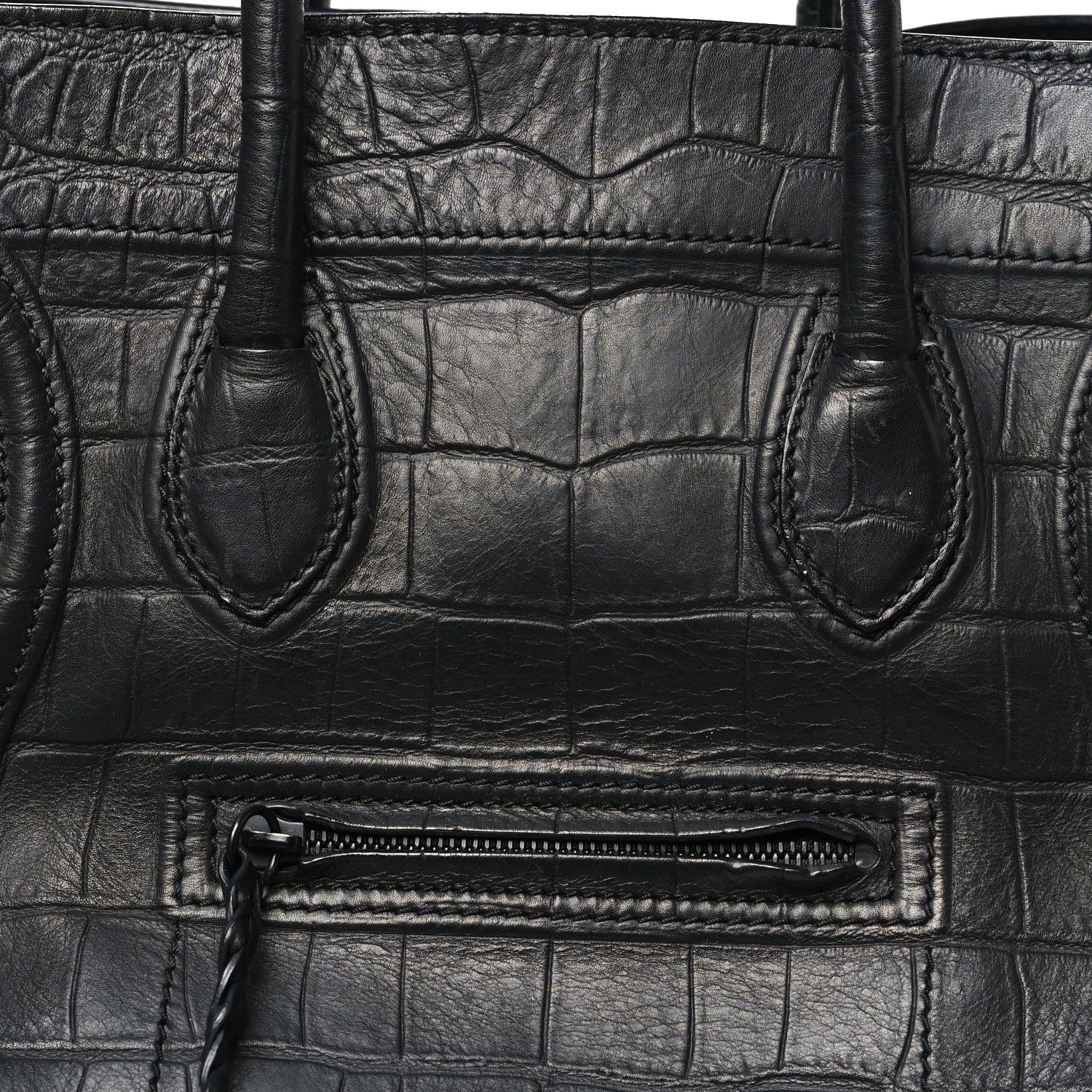 Celine Crocodile Embossed Calfskin Medium Phantom Luggage Black 7 of 11