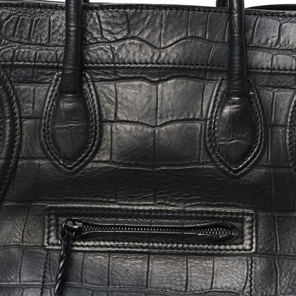 Celine Crocodile Embossed Calfskin Medium Phantom Luggage Black 7 of 11