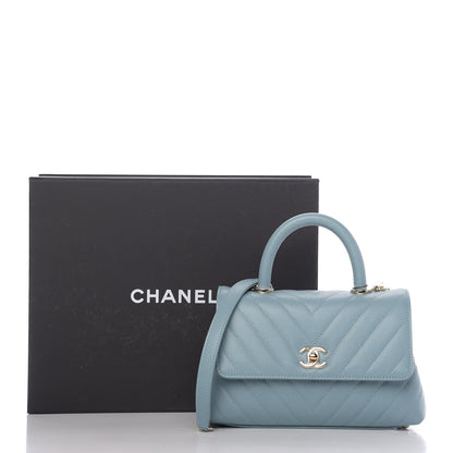 Chanel Caviar Chevron Quilted Mini Coco Handle Flap Sky Blue 11 of 11