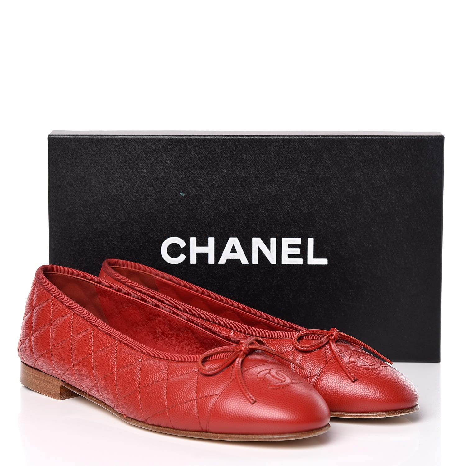 Chanel Caviar Quilted CC Cap Toe Ballerina Flats 40.5 Red 15 of 15