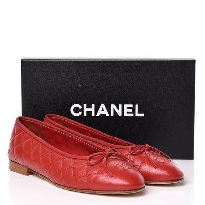 Chanel Caviar Quilted CC Cap Toe Ballerina Flats 40.5 Red 15 of 15