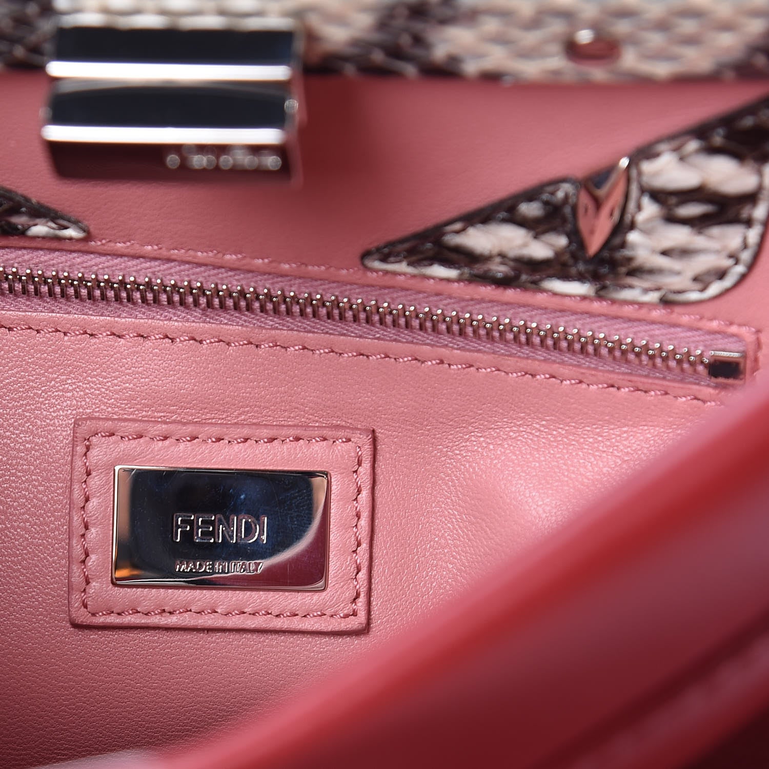 Fendi Nappa Elaphe Monster Eyes Mini Peekaboo Iconic Satchel Ruby Bois de Rose Natural 8 of 11