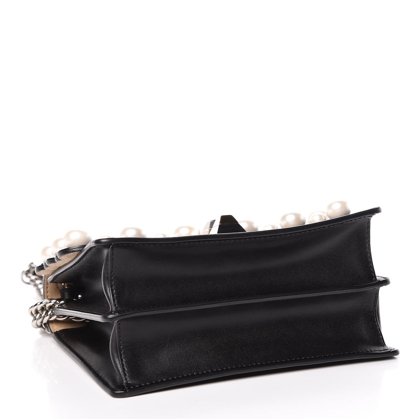 Vitello Liberty Pearl Scalloped Studded Small Kan I Shoulder Bag Black