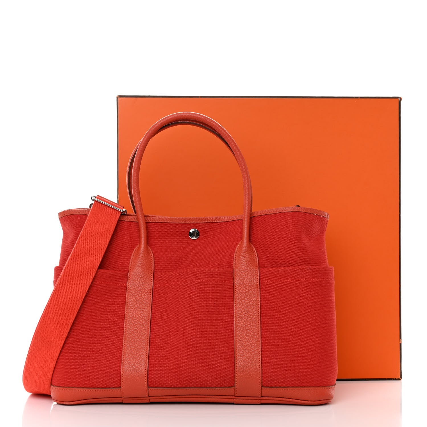 Hermes Toile Militaire Vache Country Garden Party Pockets 36 MM Rouge Tomate Capucine 16 of 17