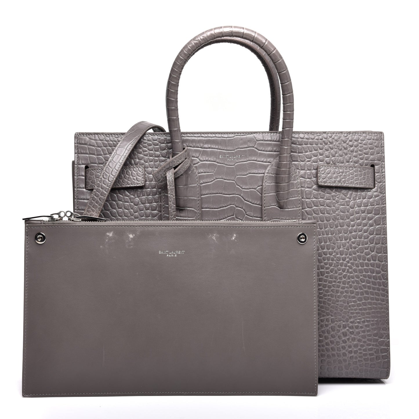 Calfskin Crocodile Embossed Small Sac De Jour Fog