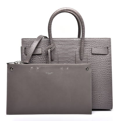 Saint Laurent Calfskin Crocodile Embossed Small Sac De Jour Fog 10 of 11