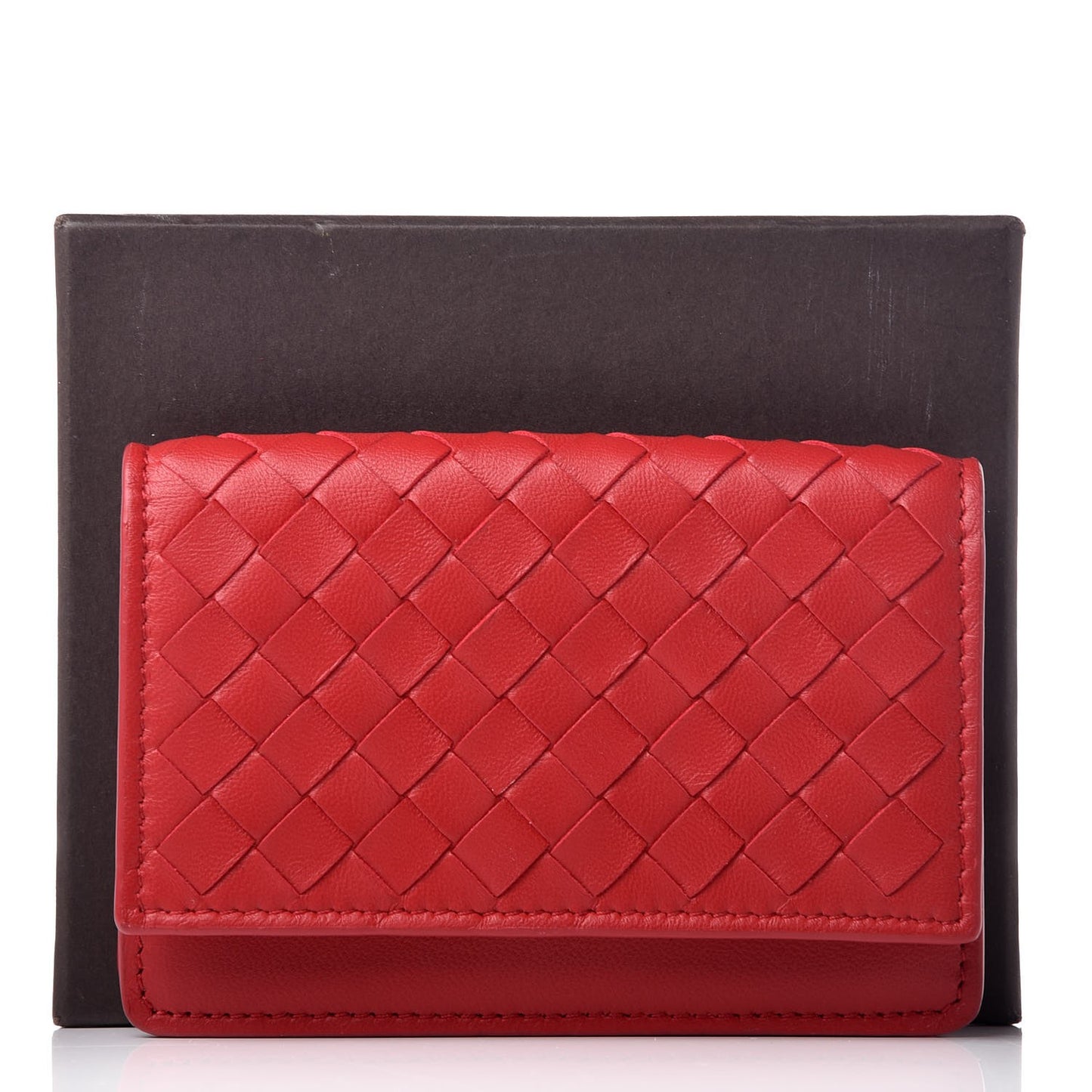 Nappa Intrecciato Card Holder China Red