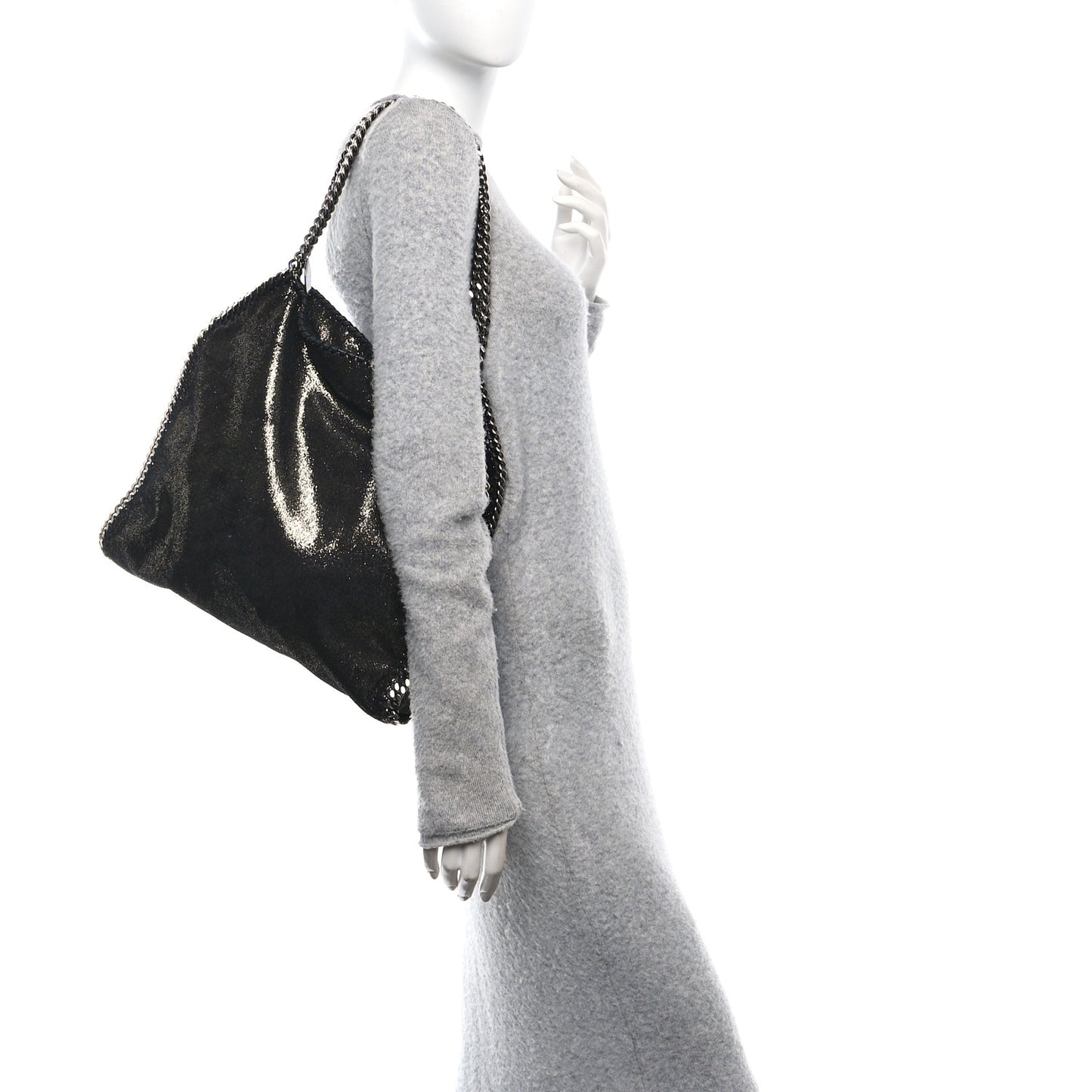 Chamois Shiny Dotted Small Falabella Tote Ruthenium