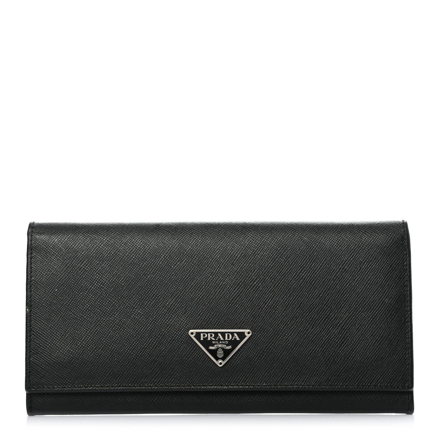 Prada Saffiano Triangle Continental Flap Wallet Black 1 of 9