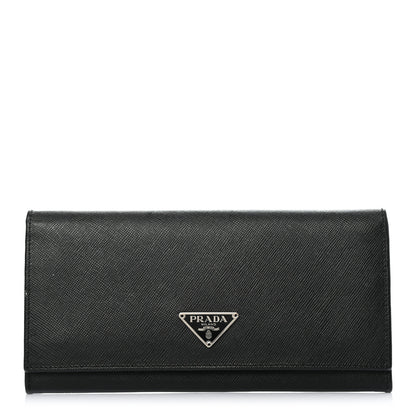 Prada Saffiano Triangle Continental Flap Wallet Black 1 of 9