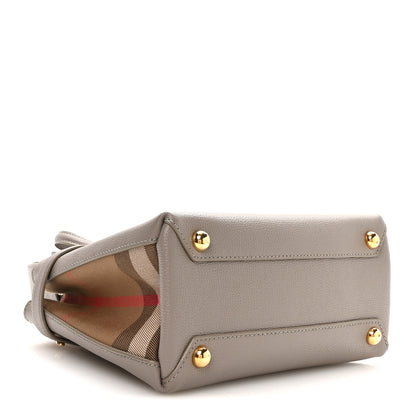 Burberry Grainy Calfskin House Check Small Banner Tote Taupe Brown 4 of 11