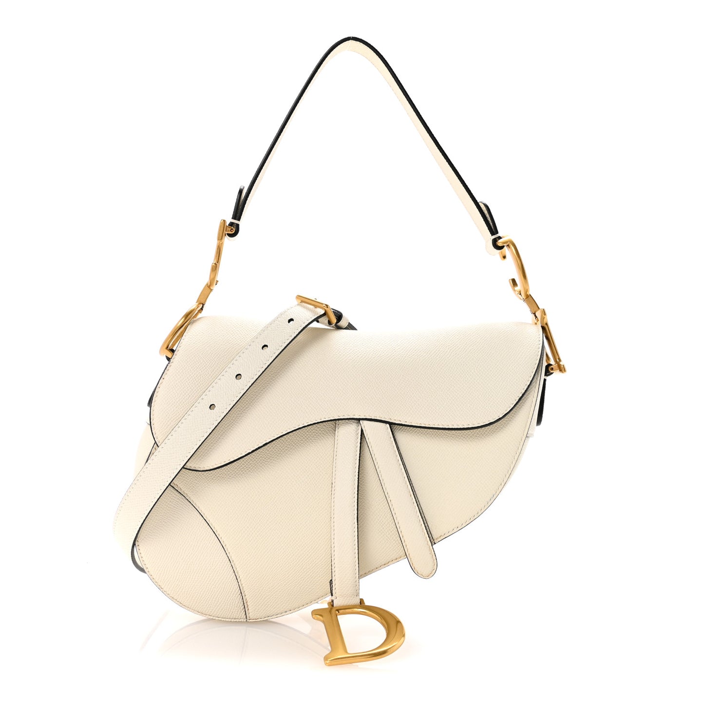 Grained Calfskin Saddle Bag With Strap Latte