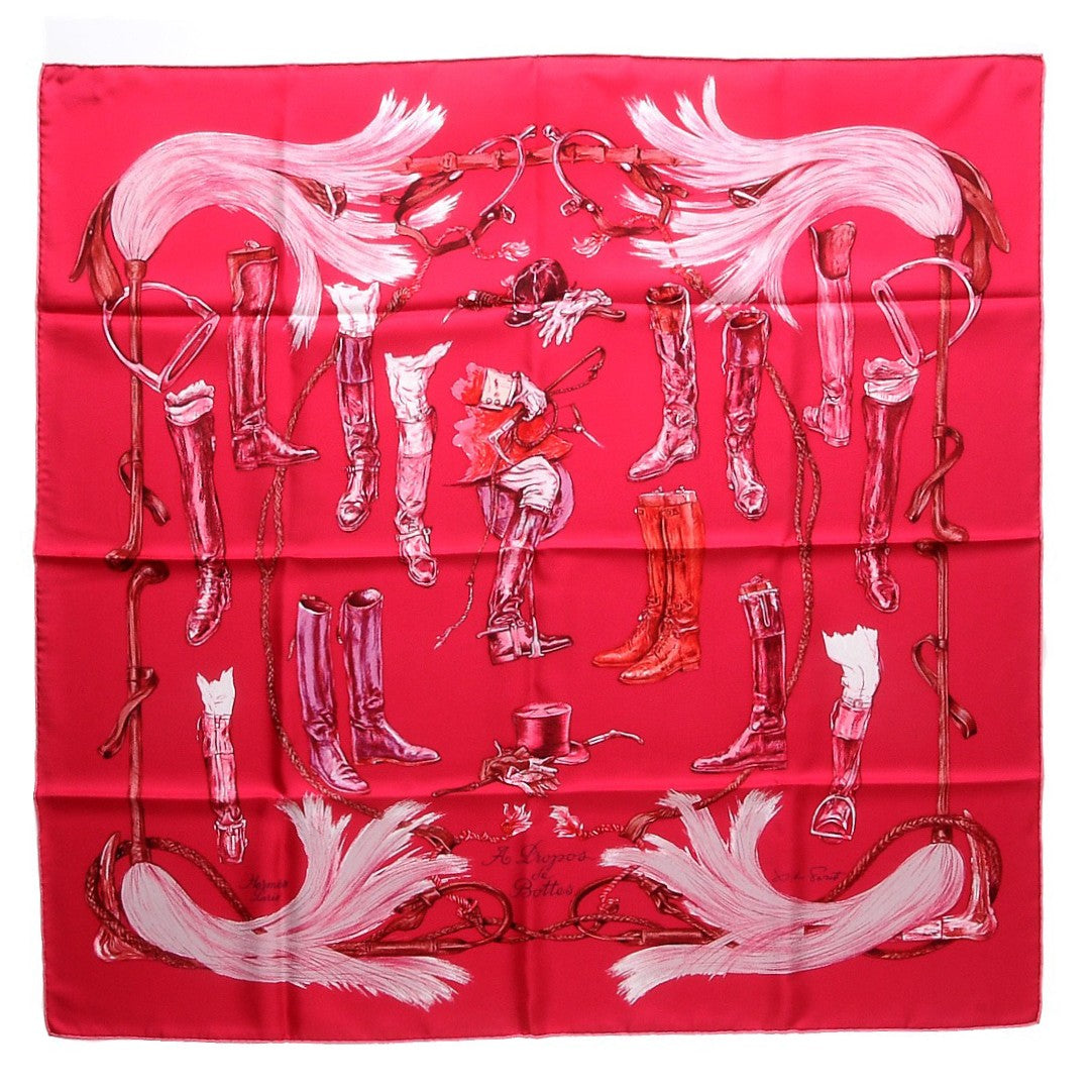 Hermes Silk A Propos de Bottes Scarf 90 Framboise Cassis Violine 1 of 7
