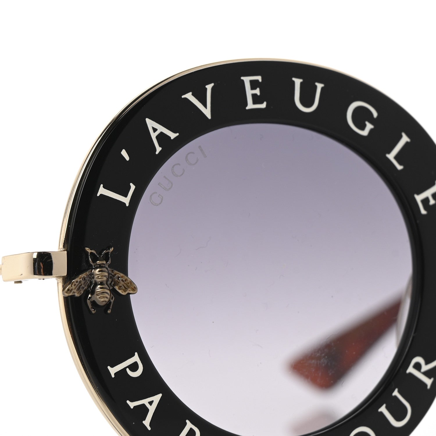 Gucci Metal L'Aveugle Par Amour Round Frame Sunglasses GG0113S Black 7 of 8