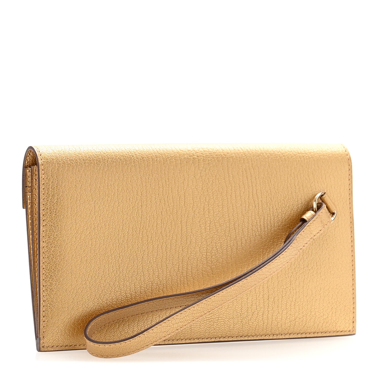Hermes Metallic Chevre Chamkilight Kelly Pocket Long Wallet Dore 3 of 8