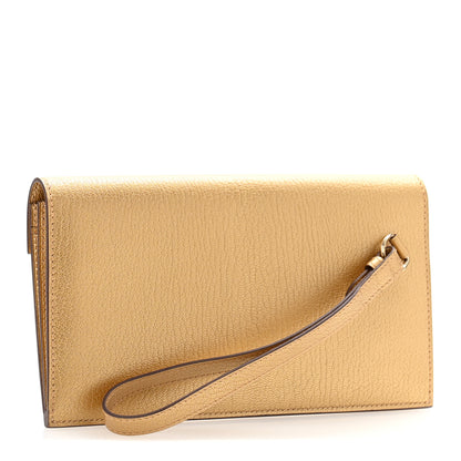 Hermes Metallic Chevre Chamkilight Kelly Pocket Long Wallet Dore 3 of 8