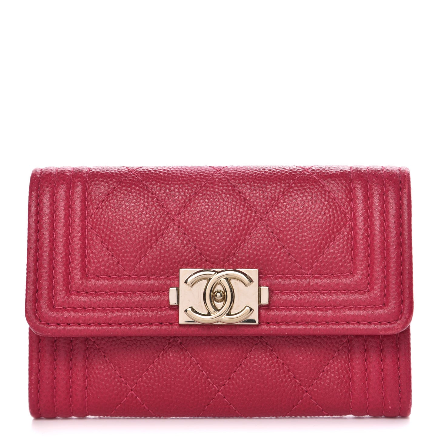 Caviar Quilted Boy Card Holder Wallet Fuchsia