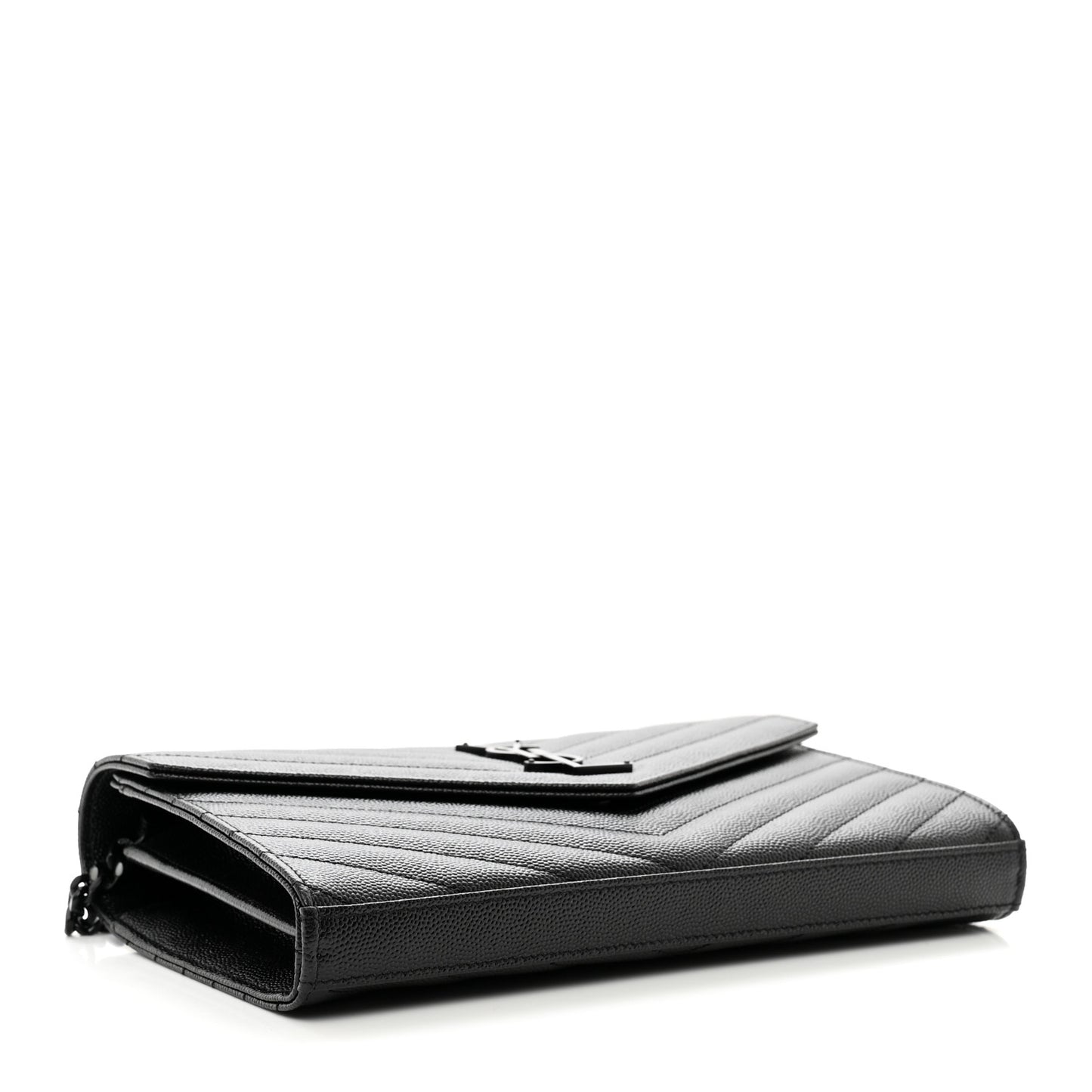 Grain De Poudre Matelasse Chevron Monogram Monochrome Chain Wallet Black