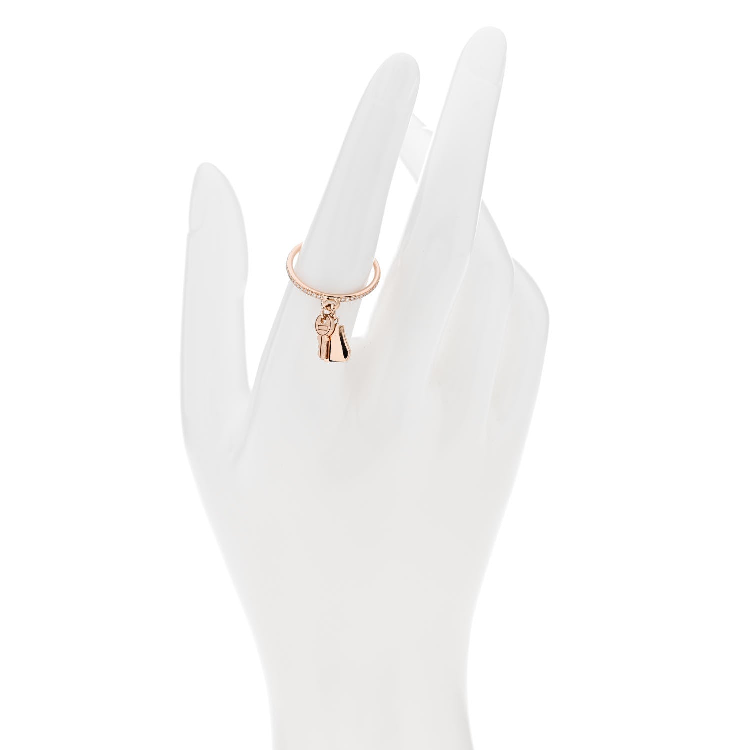 Hermes 18K Rose Gold Diamond Kelly Clochette Ring 55 7.25 2 of 5
