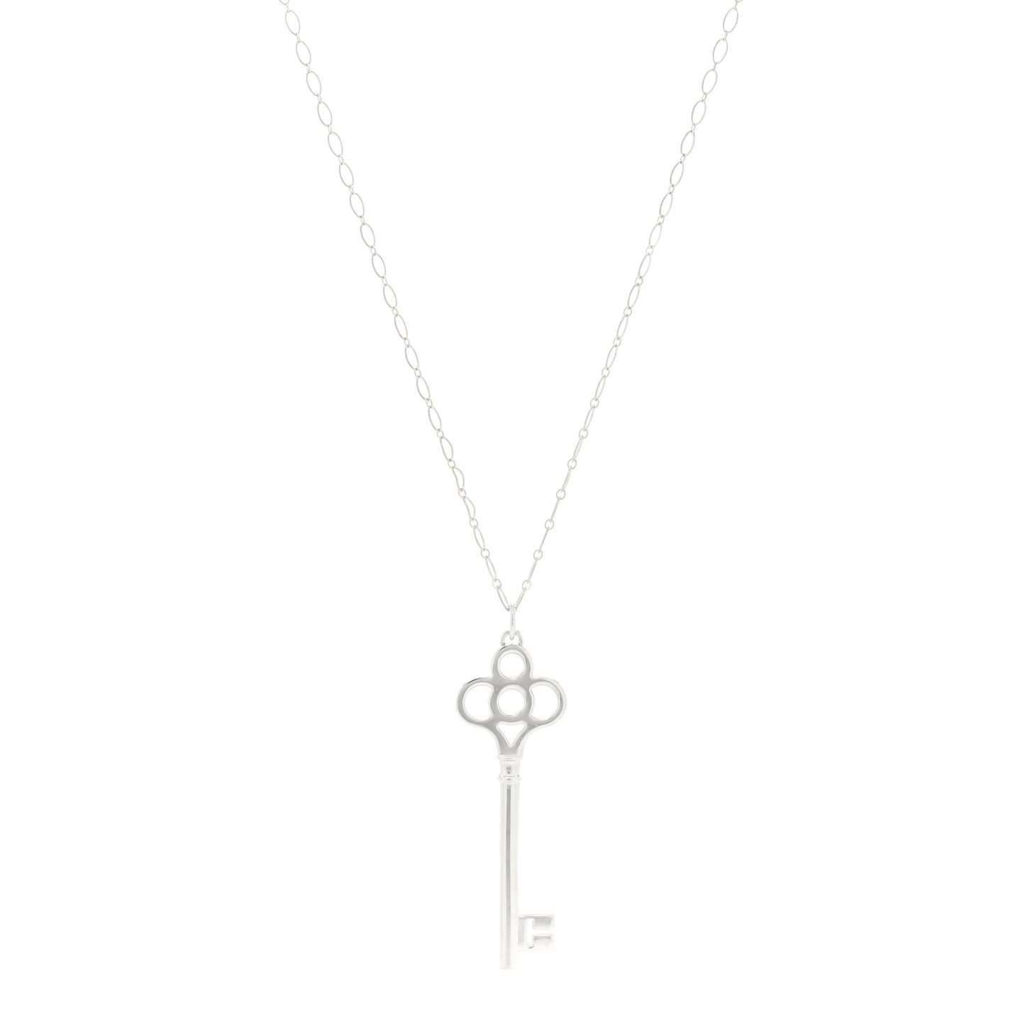 Sterling Silver Large Crown Key Pendant Link Necklace