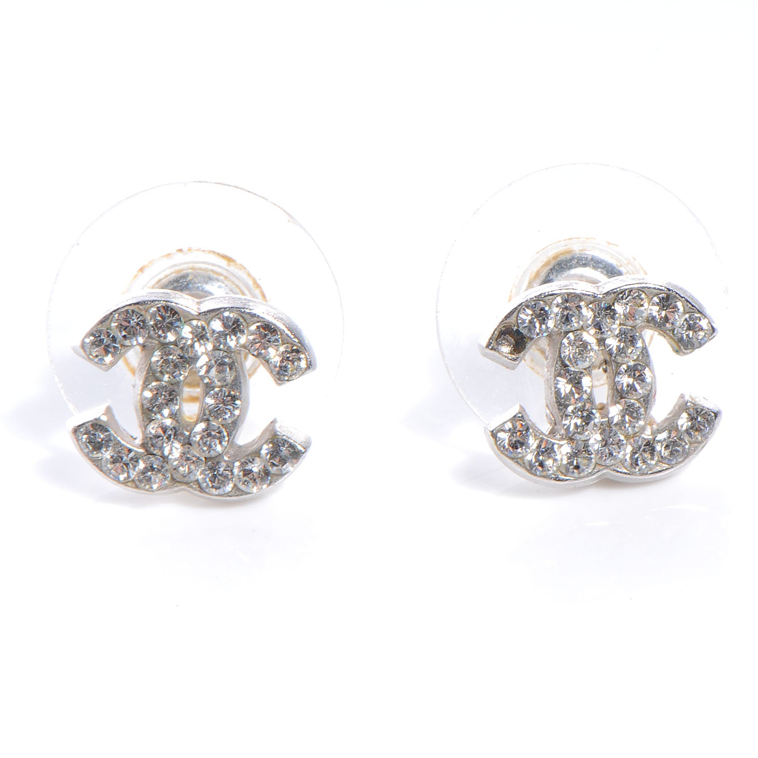 Chanel Crystal CC Pierced Earrings Silver 1 of 4