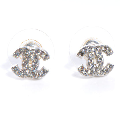 Chanel Crystal CC Pierced Earrings Silver 1 of 4