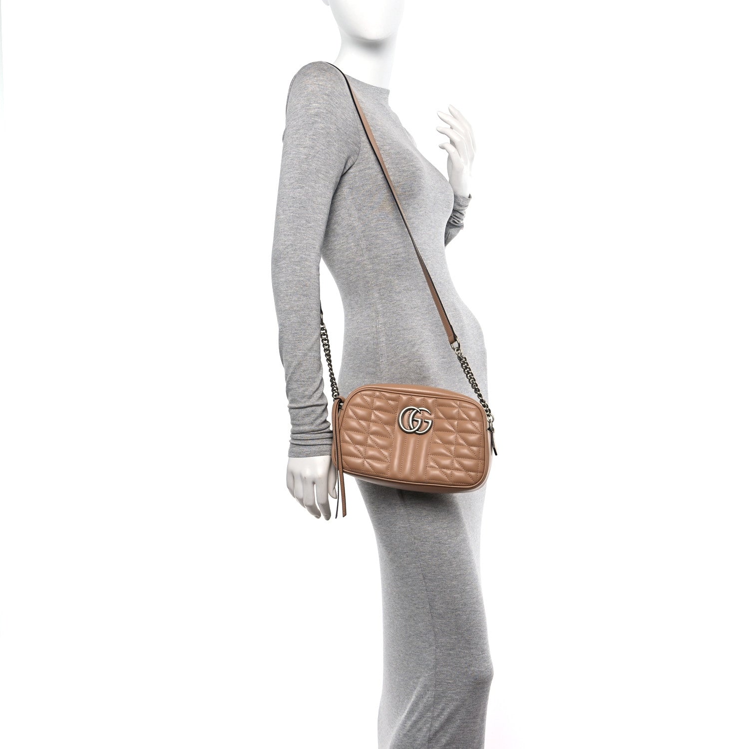 Gucci Calfskin Matelasse Aria Small GG Marmont Chain Shoulder Bag Camelia 2 of 12