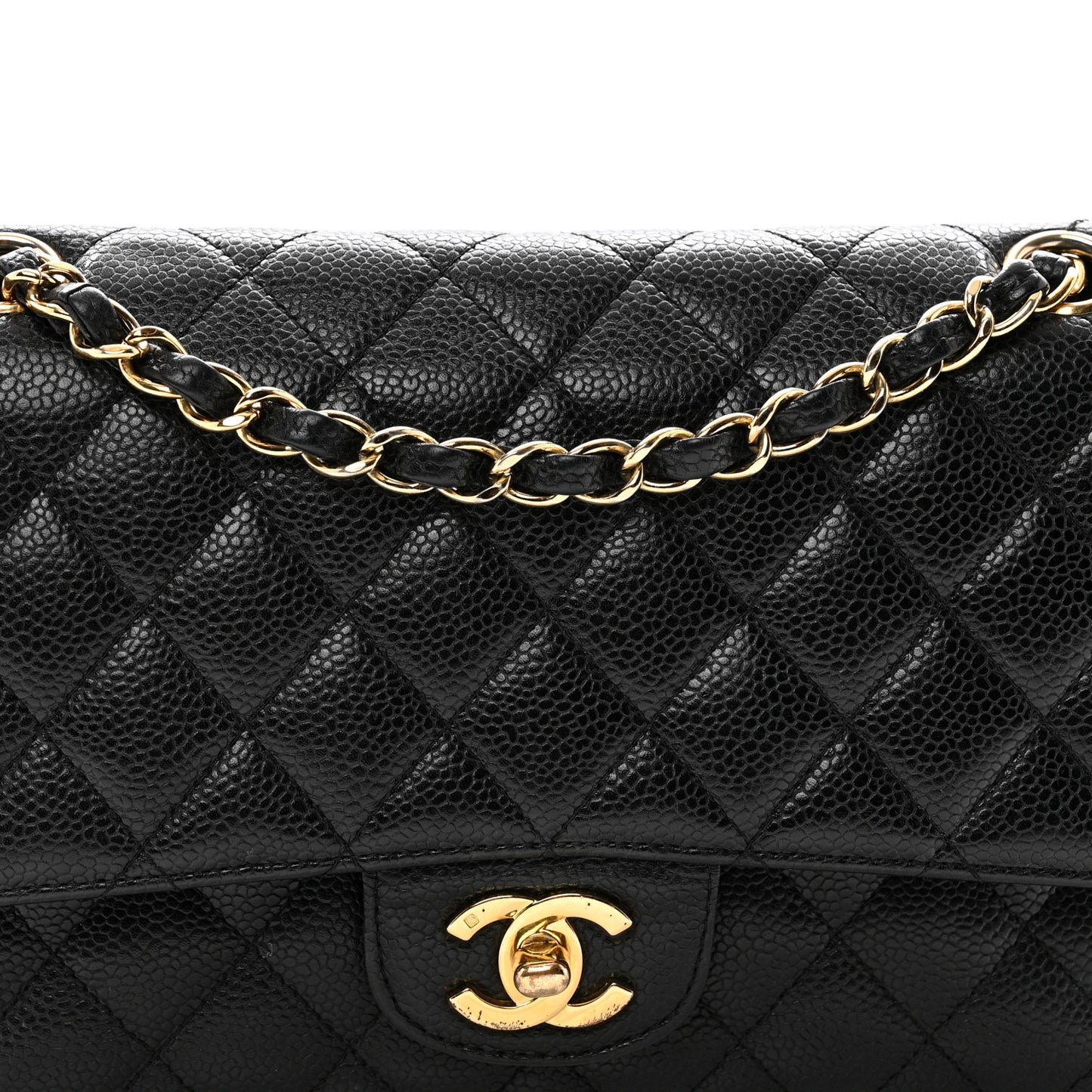 Caviar Quilted Medium Double Flap Black