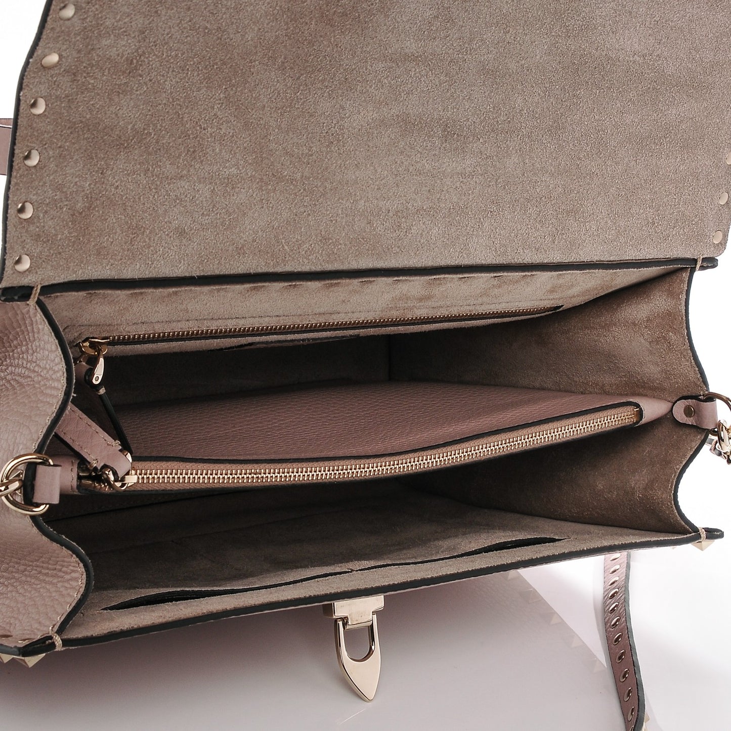 Pebbled Calfskin Rockstud Single Handle Flap Bag Poudre