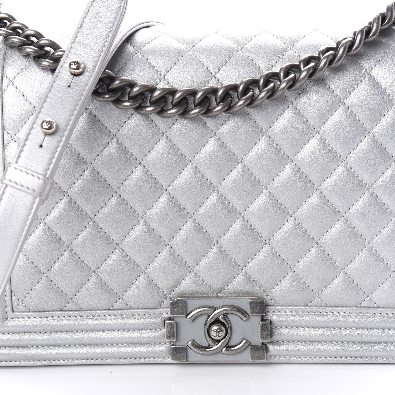 Chanel Metallic Calfskin Quilted New Medium Plexiglass Boy Flap Silver 10 of 10