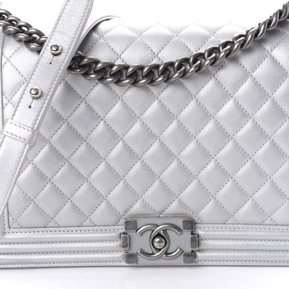 Chanel Metallic Calfskin Quilted New Medium Plexiglass Boy Flap Silver 10 of 10