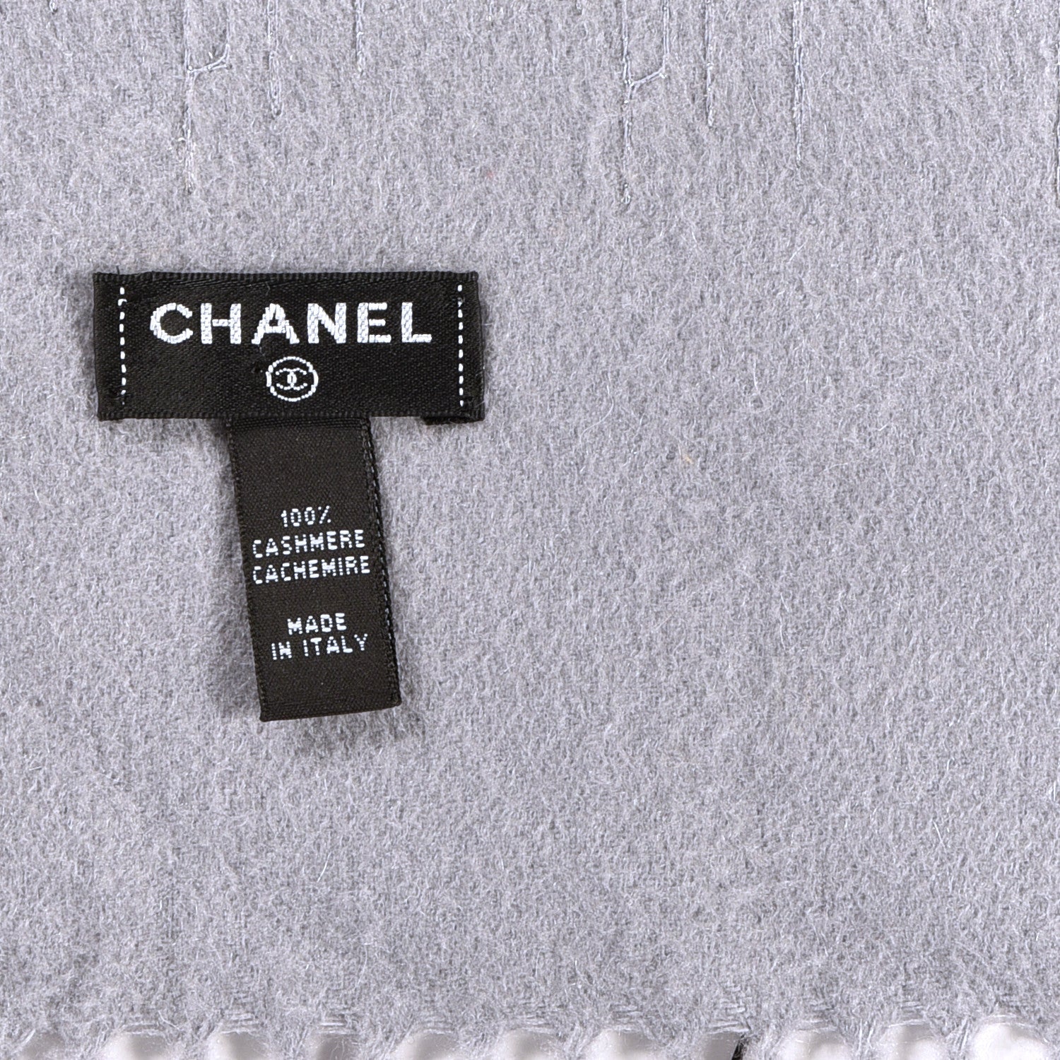 Chanel Cashmere Sequin CC Fringe Scarf Grey 3 of 3