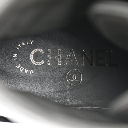 Chanel Shiny Lambskin Quilted Lace Up Combat Boots 38 Grey Black 7 of 8