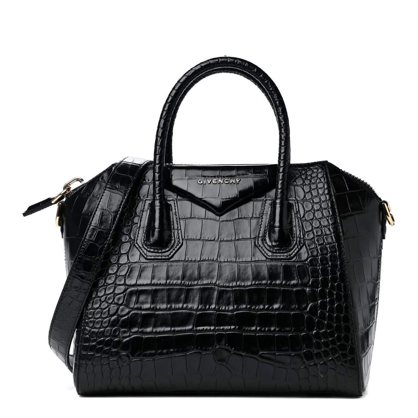 Calfskin Crocodile Embossed Small Antigona Black