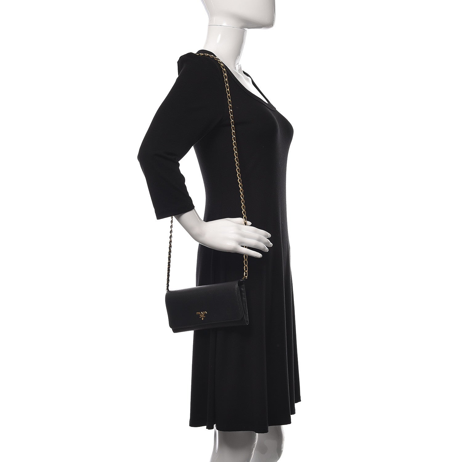 Prada Saffiano Metal Oro Chain Wallet Black 2 of 11