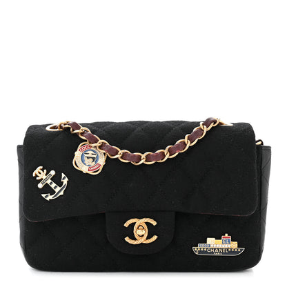 Chanel Felt Quilted Paris-Hamburg Charms Mini Rectangular Flap Black Dark Navy 1 of 10