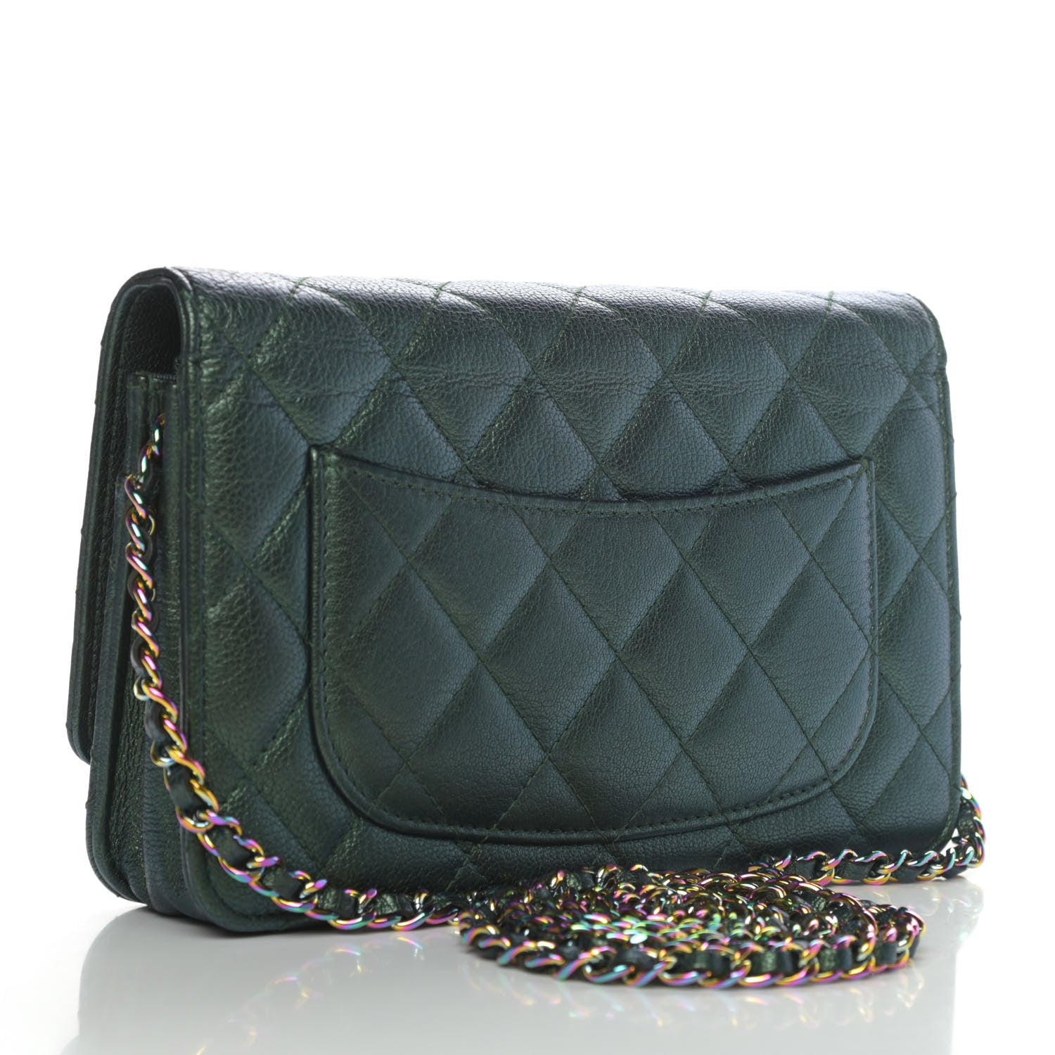 Chanel Iridescent Goatskin Quilted Wallet On Chain WOC Green 2 of 4