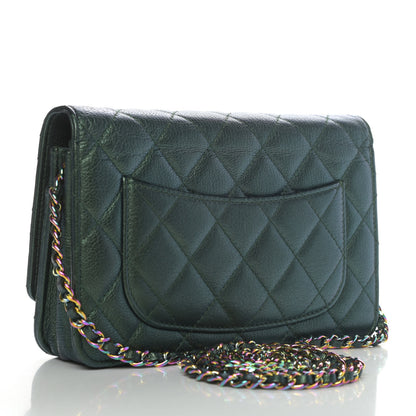 Chanel Iridescent Goatskin Quilted Wallet On Chain WOC Green 2 of 4