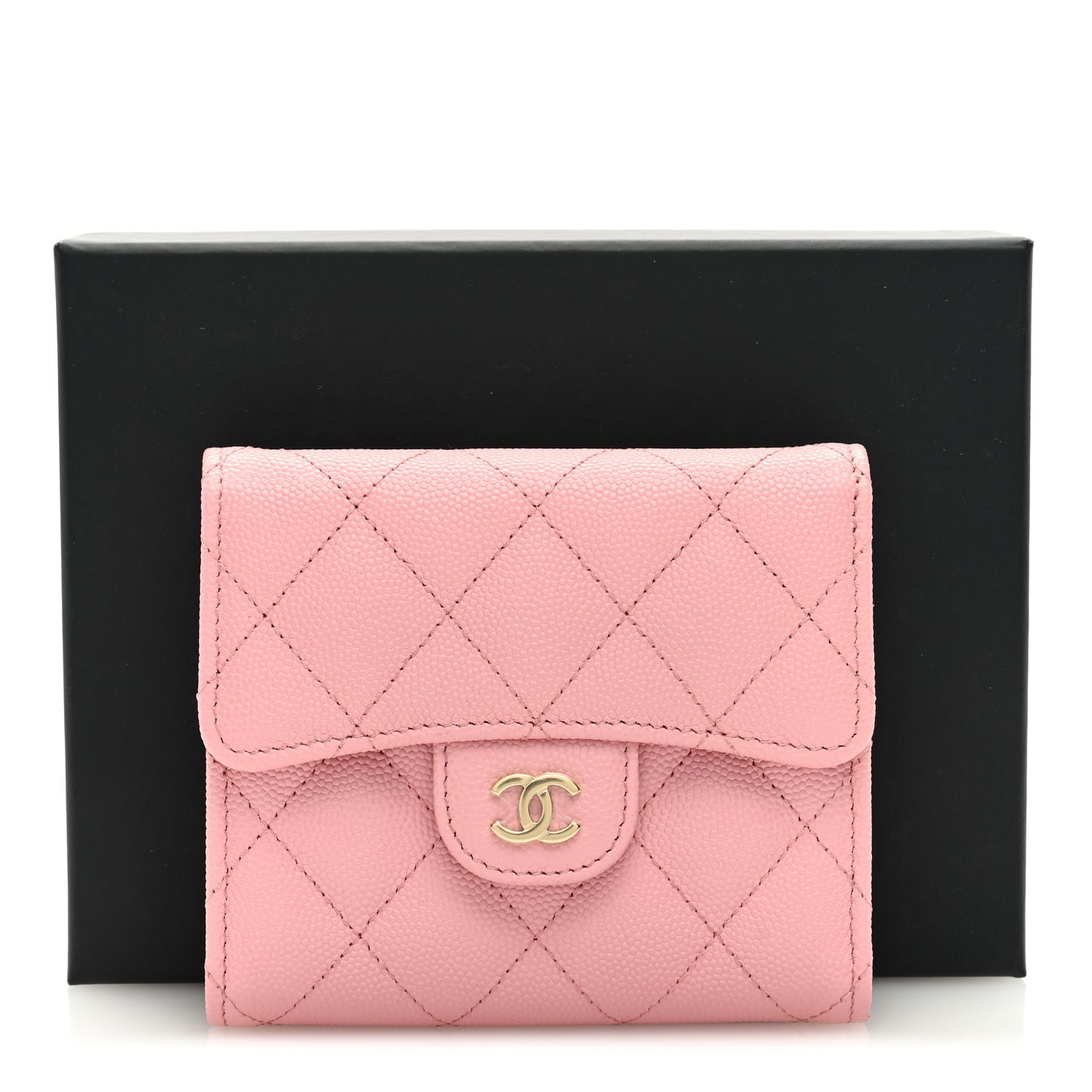 Caviar Quilted Compact Flap Wallet Light Pink