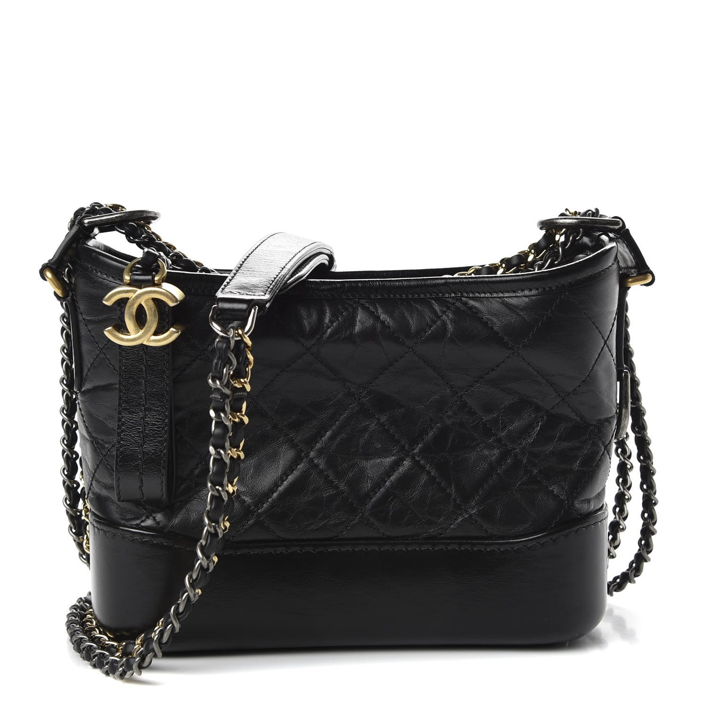 Aged Calfskin Quilted Small Gabrielle Hobo Black