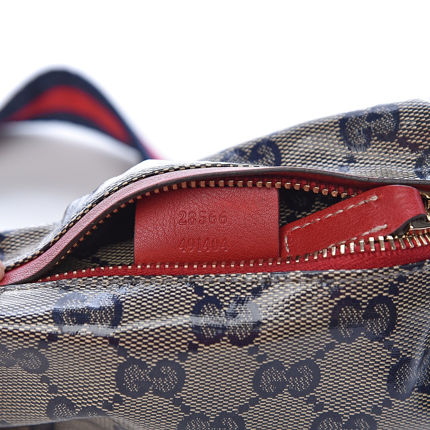 Gucci Crystal Monogram Web Double Pocket Belt Bag Navy Red 7 of 10
