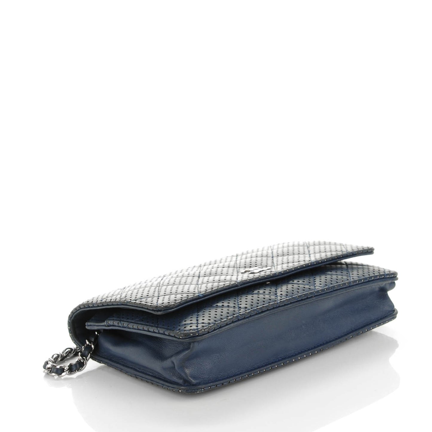 Lambskin Perforated Wallet On Chain WOC Blue