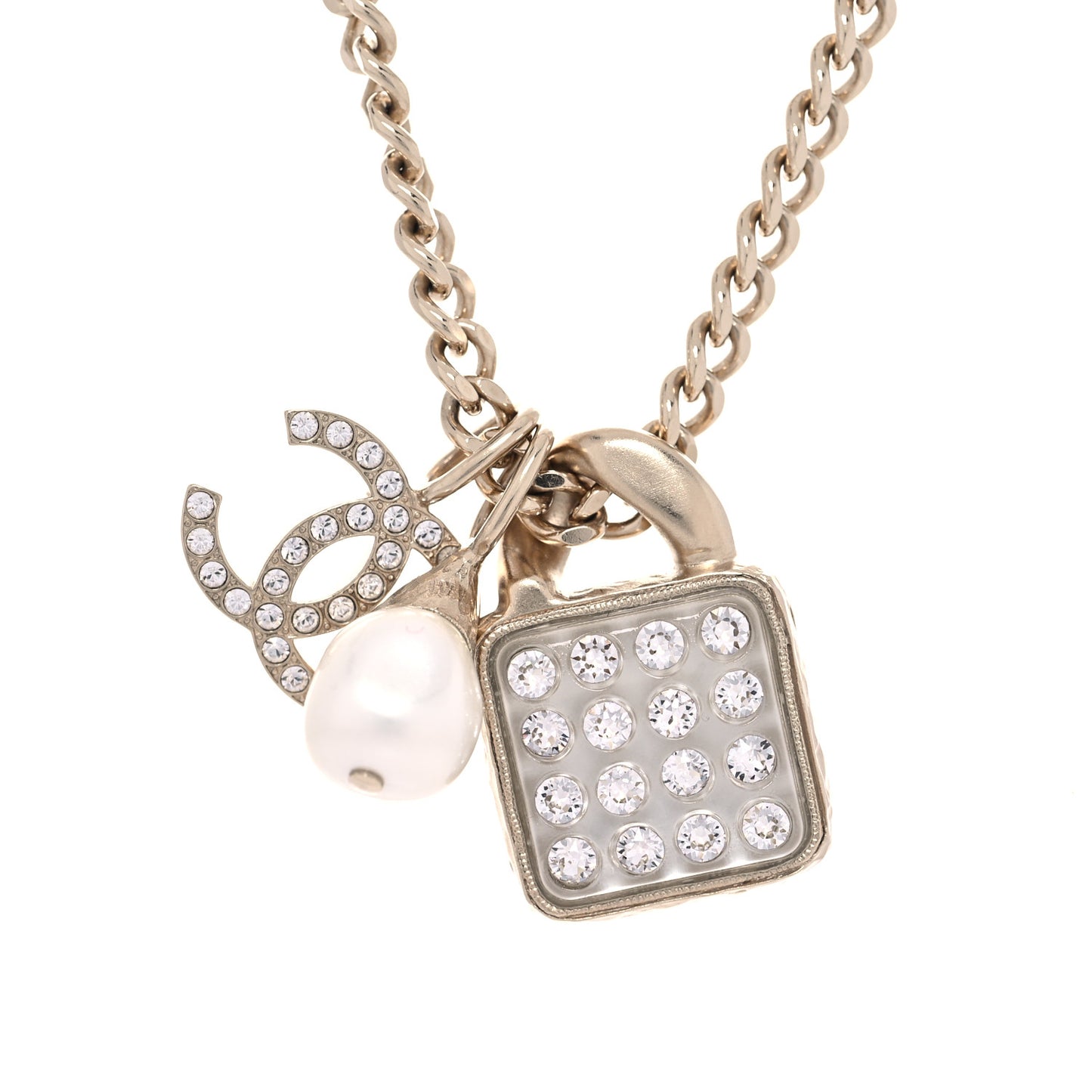 Crystal Pearl Resin CC Drop Multi Strand Chain Necklace Gold Pearly White