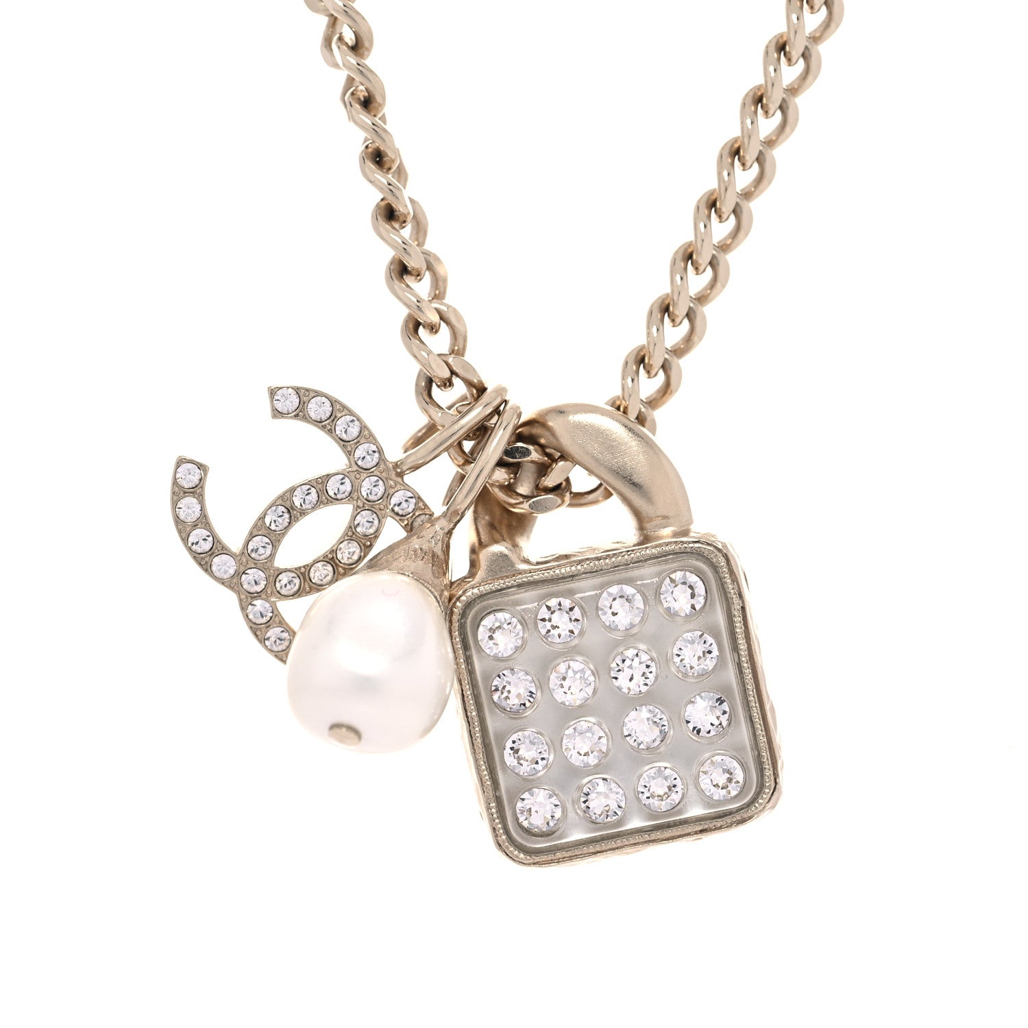 Chanel Crystal Pearl Resin CC Drop Multi Strand Chain Necklace Gold Pearly White 4 of 7